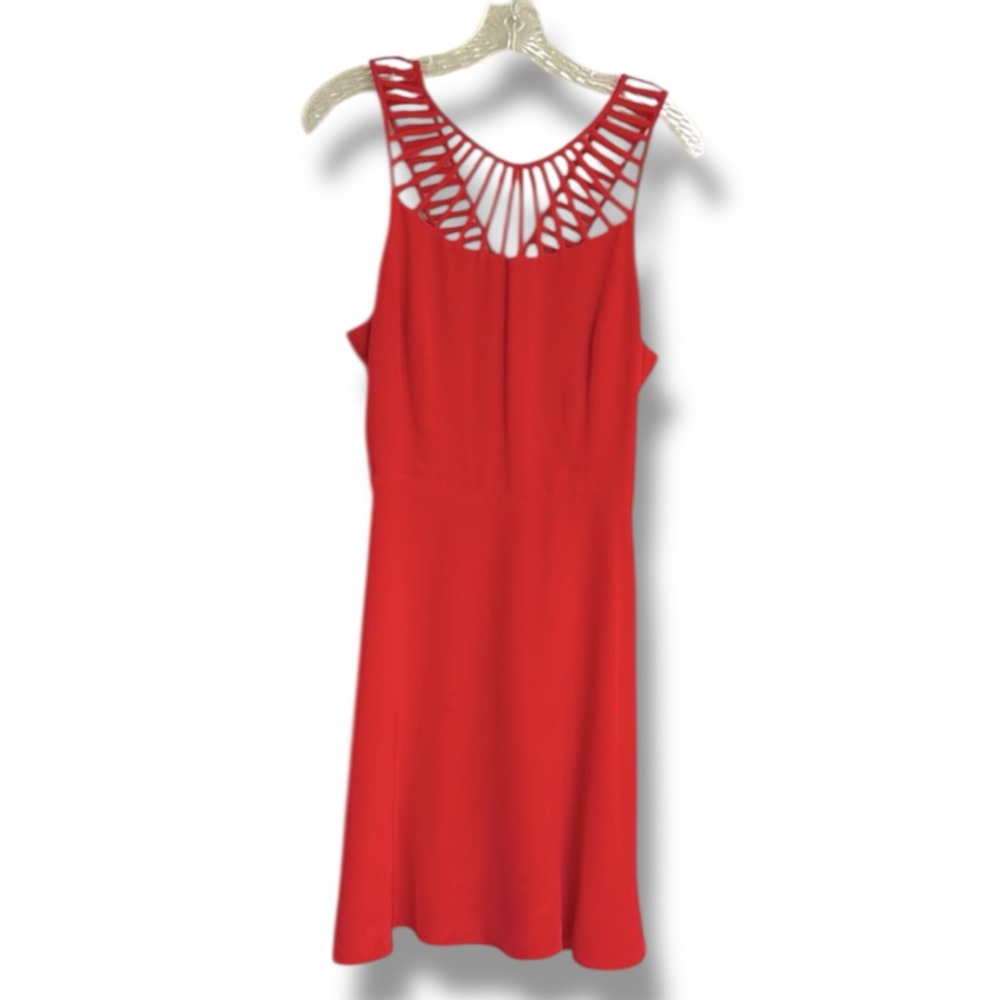 Parker Sarah Red Silk Caged Bodice Sleeveless Fit & Flare Dress Size Medium - Picture 5 of 15